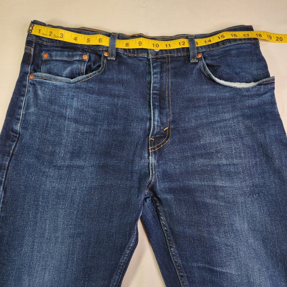 Levis 505 Regular Fit Straight Leg Jeans Mens 36x30 Dark Wash (fit 36W 29.5L) - Picture 5 of 14